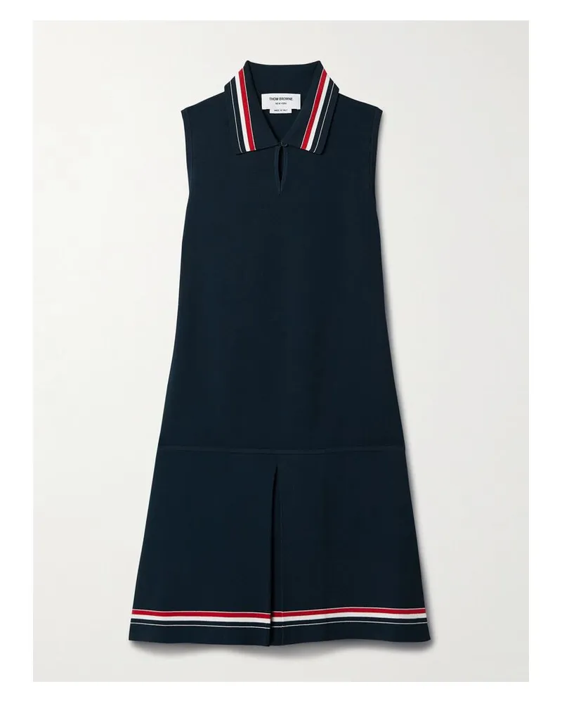 Thom Browne Minikleid Aus Stretch-strick Mit Streifen Und Falte - Blau Blau