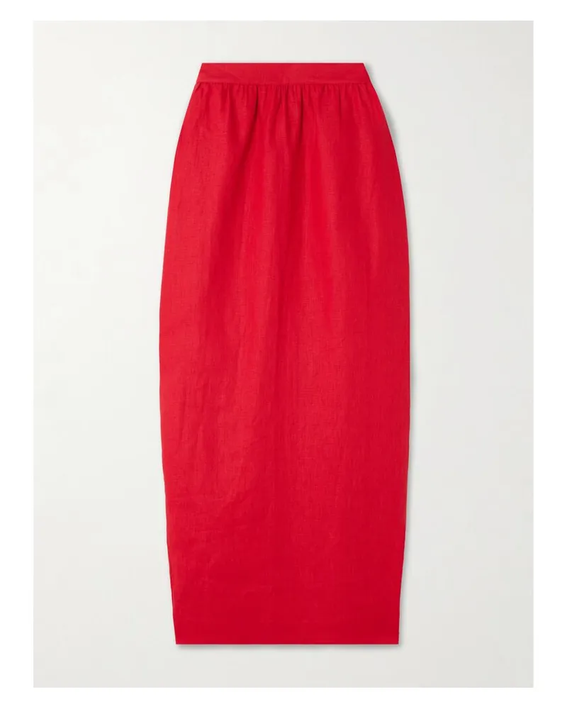 Posse Bonnie Midirock Aus Leinen Mit Raffungen - Rot Rot