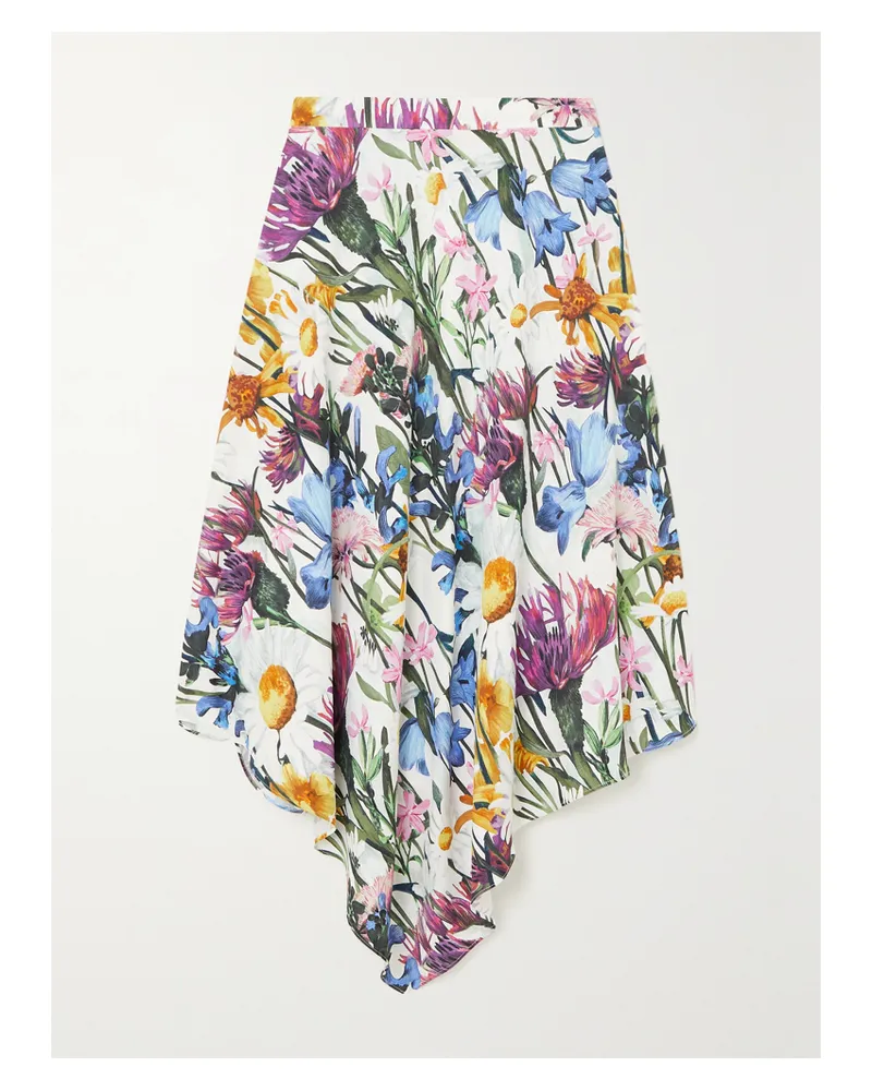 Stella McCartney Asymmetrischer Midirock Aus Crêpe De Chine Mit Blumenprint - Weiß Weiß