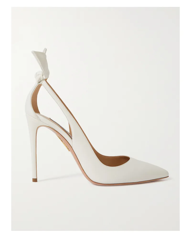 Aquazzura Bow Tie 105 Cutout Leather Pumps - White White
