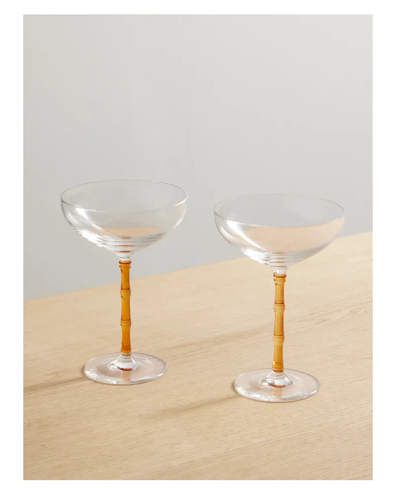La DoubleJ Bamboo Set Aus Zwei Champagnerschalen Aus Kristallglas - Gelb Gelb