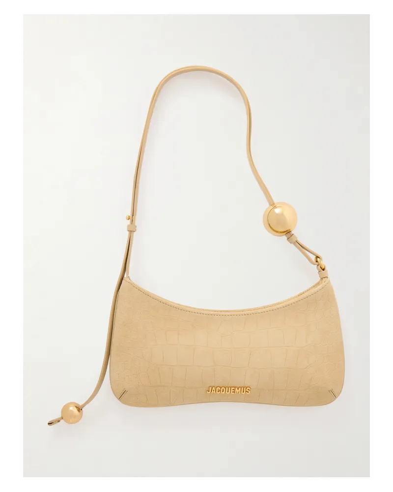 Jacquemus Le Bisou Perle Schultertasche Aus Veloursleder Mit Krokodileffekt, Lederbesätzen Und Verzierungen - Neutral Neutral