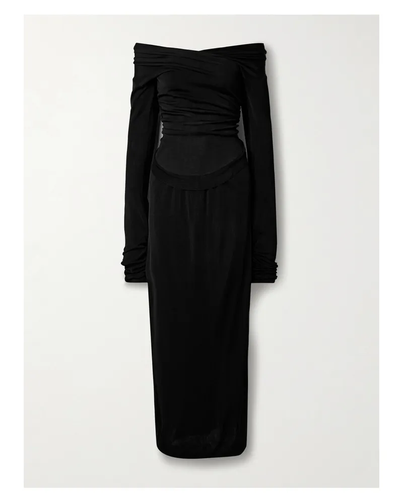 KHAITE Fable Schulterfreies Maxikleid Aus Strick Mit Raffungen - Schwarz Schwarz