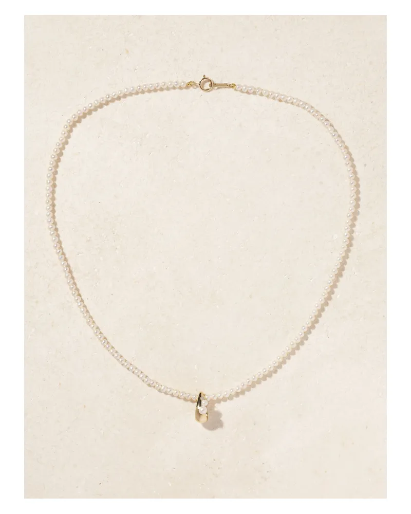 MIZUKI Kette Mit Perlen, Diamant Und Details Aus 14 Karat Gold - Weiß Weiß