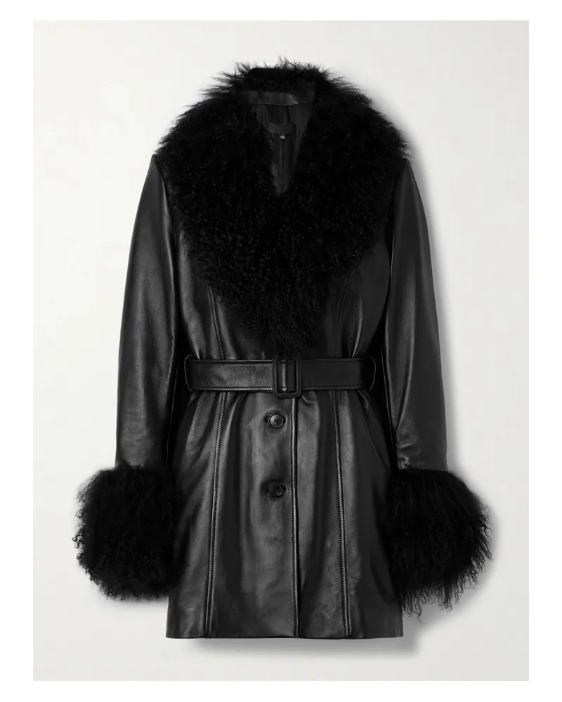 Nili Lotan Sefa Jacke Aus Leder Mit Shearling-besätzen Und Gürtel - Schwarz Schwarz