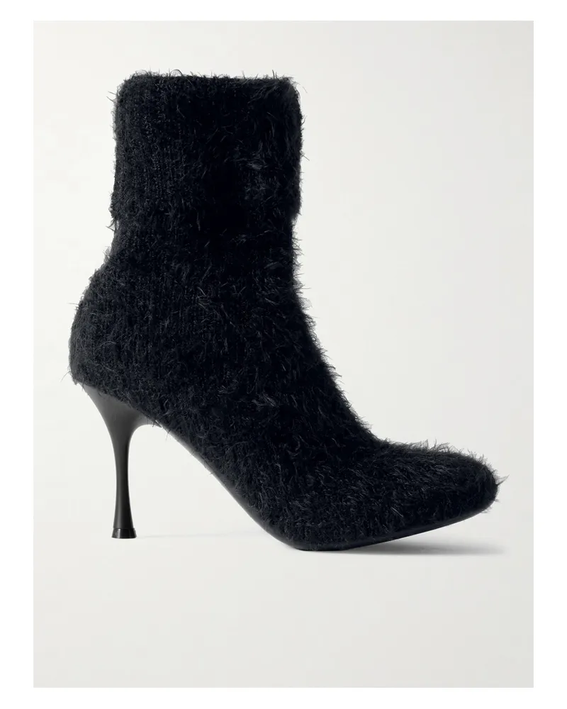 Gianvito Rossi Aspen 95 Ankle Boots Aus Gebürstetem Rippstrick - Schwarz Schwarz