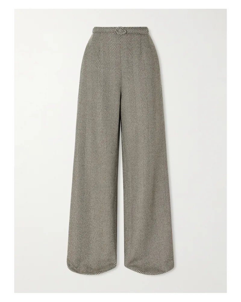 Oscar de la Renta Hose Mit Weitem Bein Aus Einer Woll-kaschmirmischung Mit Fischgratmuster Und Gürtel - Braun Braun