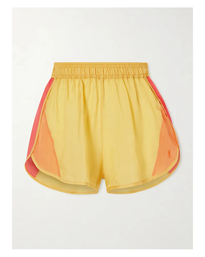 Saint Laurent Color-block Satin Shorts - Yellow Yellow