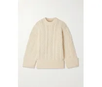 Oversized-pullover Aus Einer Wollmischung In Zopfstrick - Elfenbein