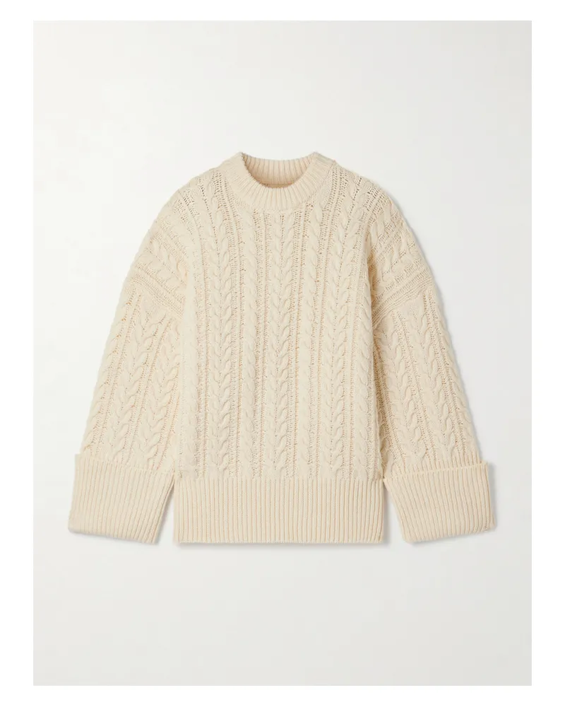 Co Oversized-pullover Aus Einer Wollmischung In Zopfstrick - Elfenbein Elfenbein