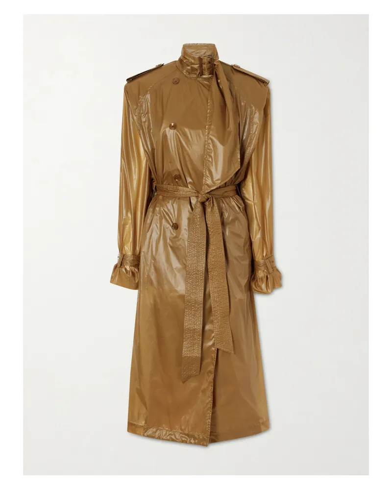 Saint Laurent Double-breasted Belted Shell Trench Coat - Neutrals Neutrals