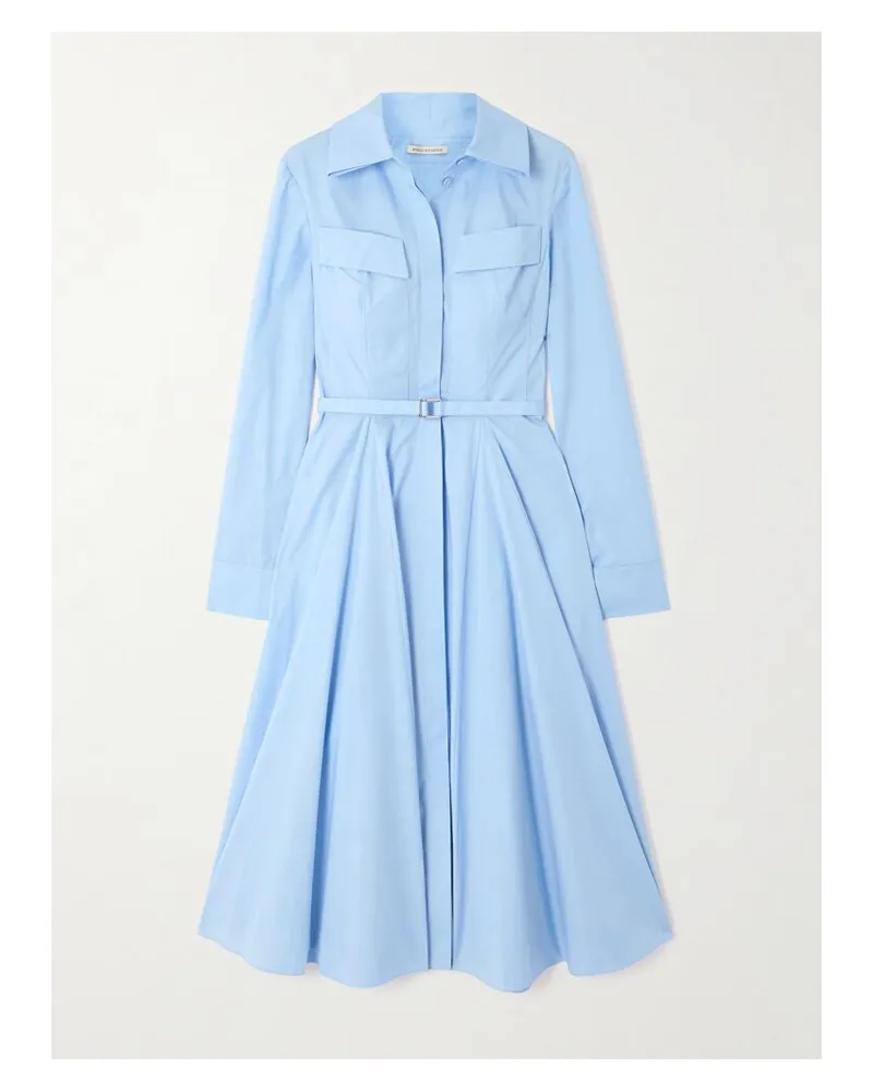 EMILIA WICKSTEAD Midikleid Aus Baumwollpopeline Mit Falten - Blau Blau