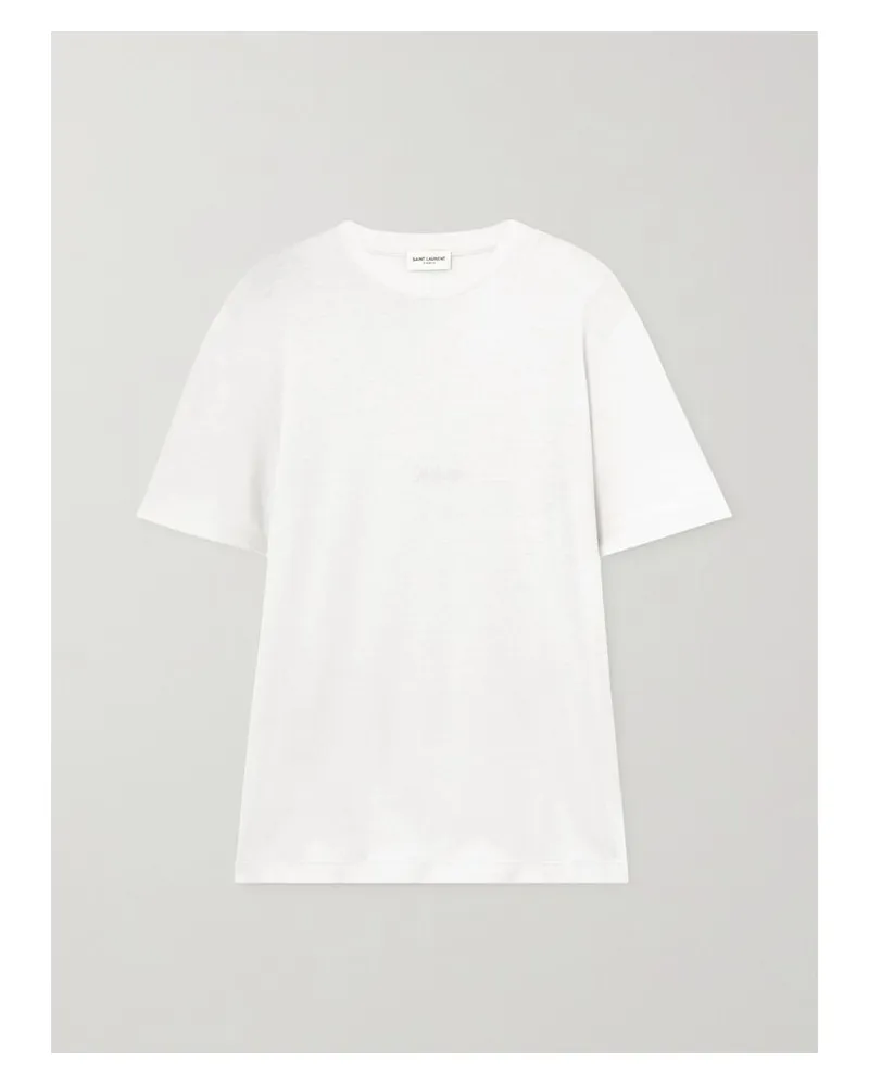 Saint Laurent T-shirt Aus Baumwoll-jersey Mit Stickerei - Elfenbein Elfenbein