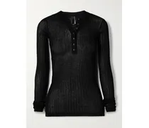 Sheer Knit Long Sleeve Henley – Onyx – Oberteil Aus Strick - Schwarz