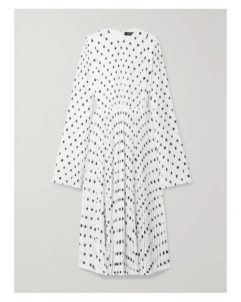 Balenciaga Pleated Polka-dot Crepe Midi Dress - White White