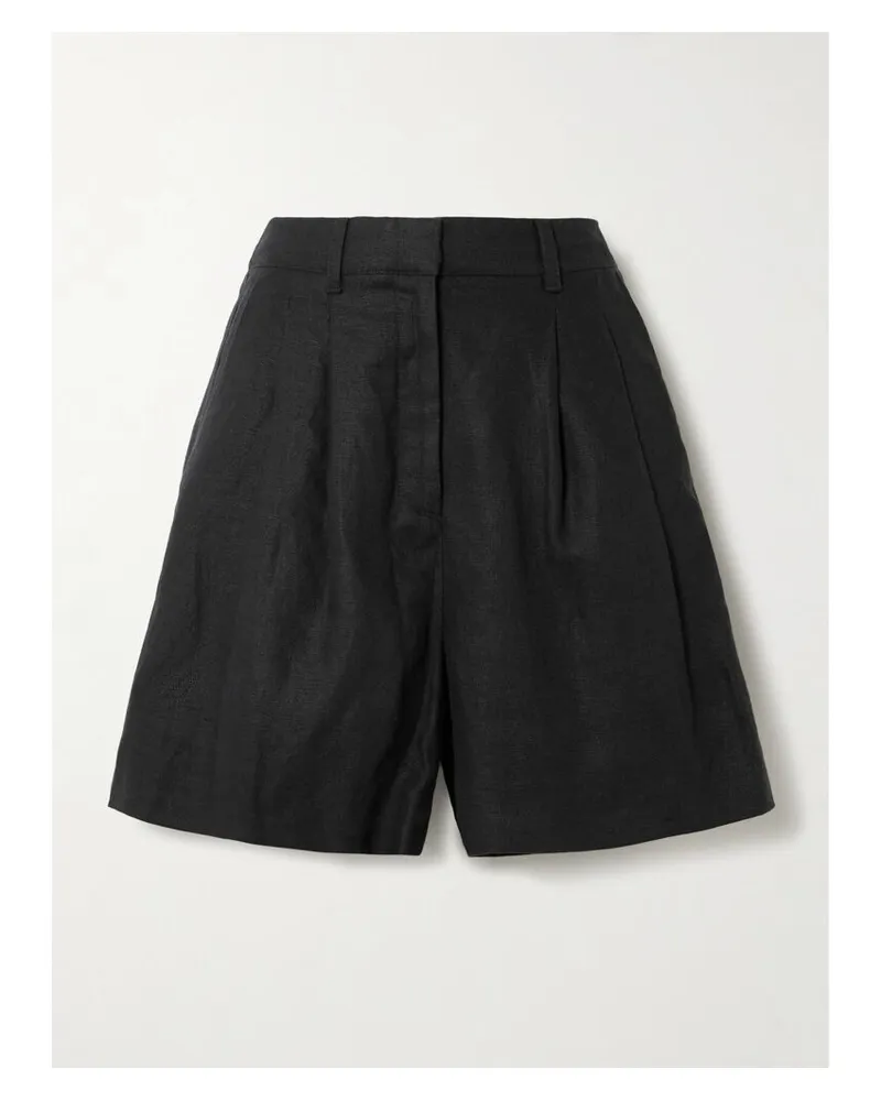 Posse Marchello Shorts Aus Leinen Mit Bundfalten - Schwarz Schwarz