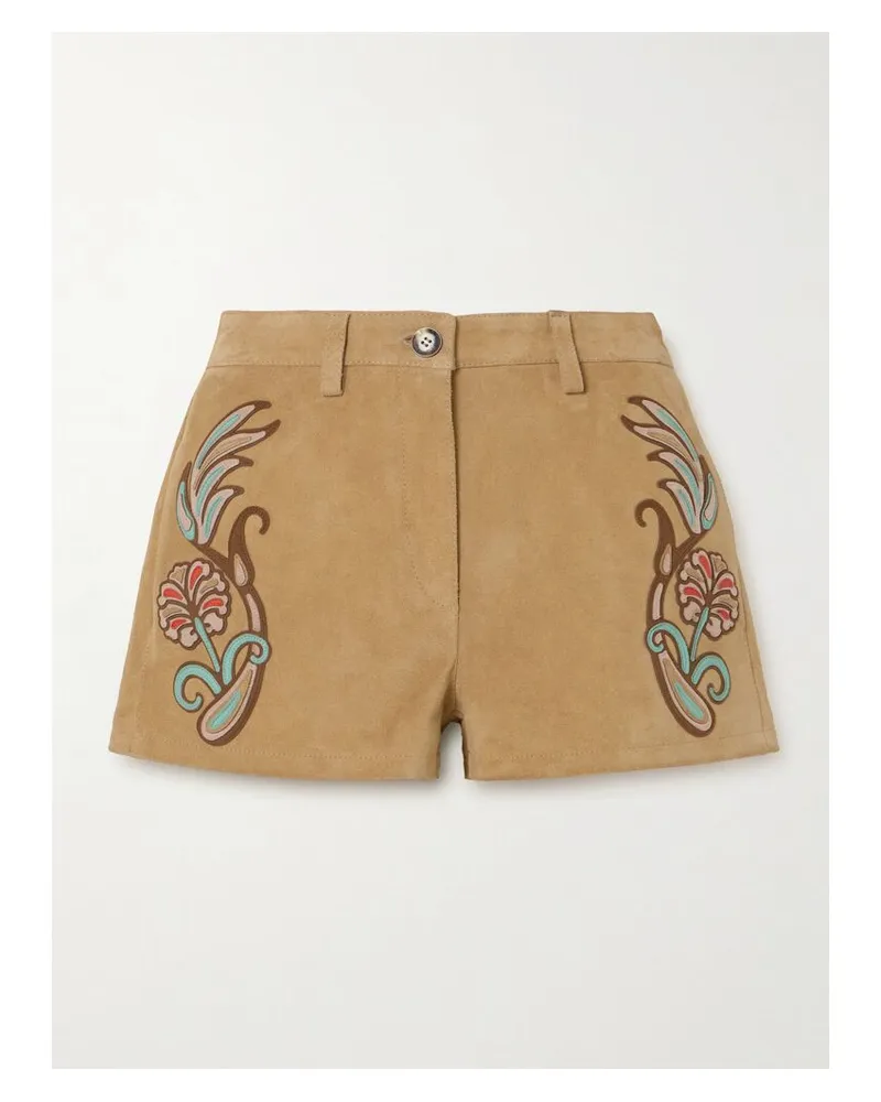 Etro Shorts Aus Veloursleder Mit Applikationen - Neutral Neutral