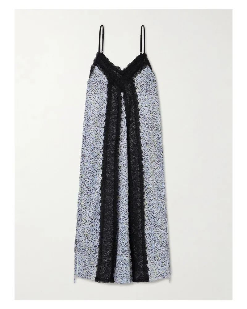 Kika Vargas Sunita Maxikleid Aus Stretch-satin Mit Leopardenprint Und Spitzenbesätzen Zum Binden - Blau Blau