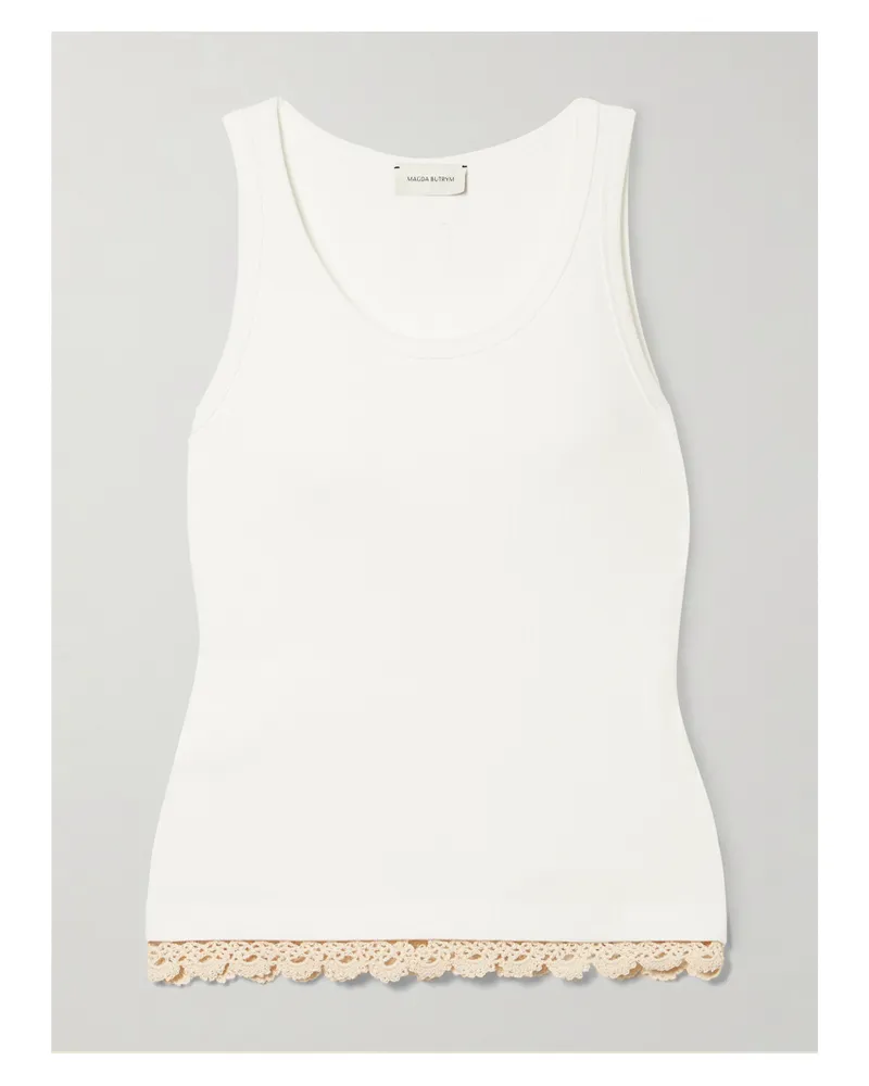 Magda Butrym Tanktop Aus Geripptem Stretch-baumwoll-jersey Mit Gehäkelten Spitzenbesätzen - Weiß Weiß