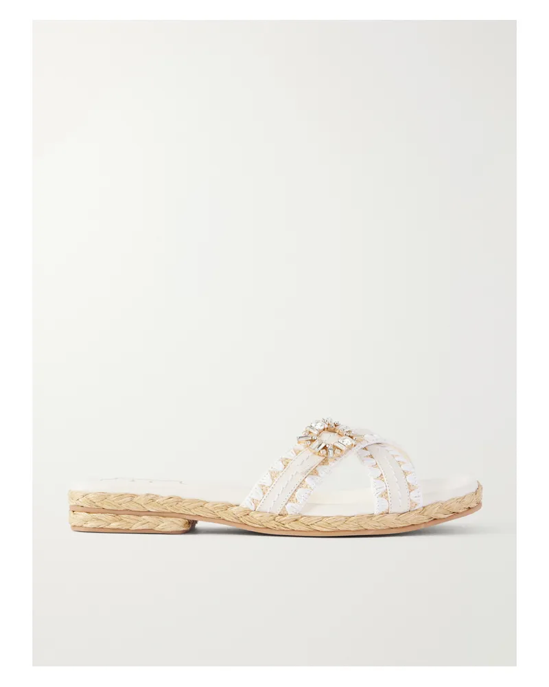 Roger Vivier Strass Crystal-embellished Leather-trimmed Raffia Slides - Neutrals Neutrals
