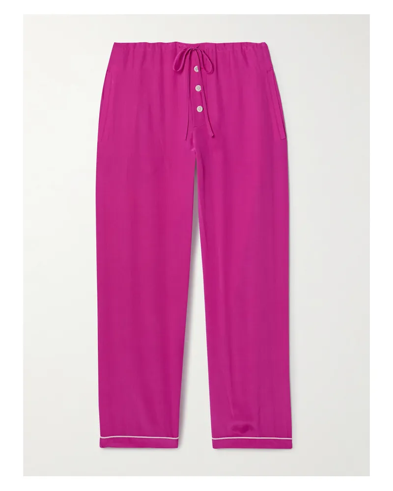 BODE Jasmine Hose Aus Seiden-gaze Mit Stickereien - Pink Pink