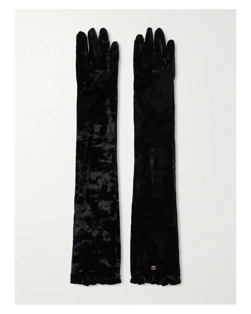 Valentino Garavani Vlogo Handschuhe Aus Samt Mit Rüschen - Schwarz Schwarz