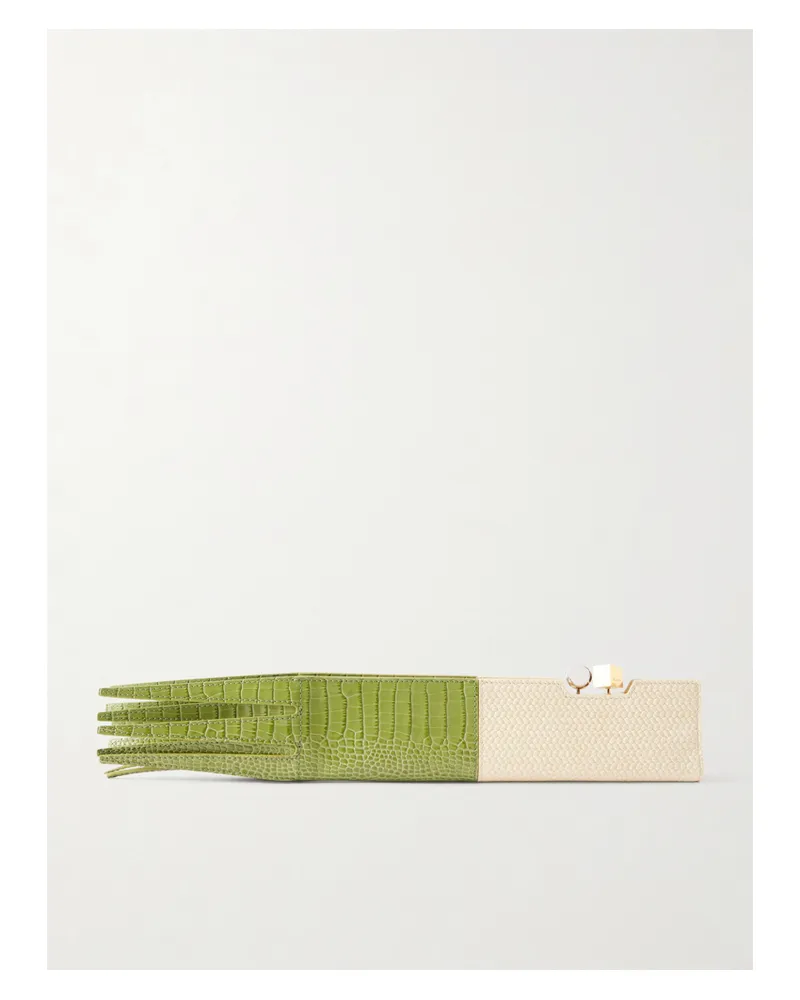 Jacquemus Poireau Fringed Textured-leather Clutch - Green Green