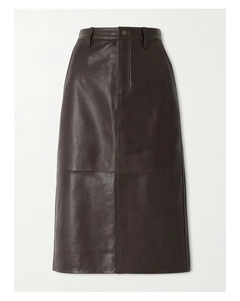 Frame Denim Paneled Leather Midi Skirt - Brown Brown