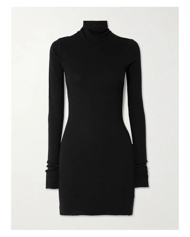 ÉTERNE Minikleid Aus Einer Gerippten Stretch-baumwoll-modalmischung Mit Rollkragen - Schwarz Schwarz