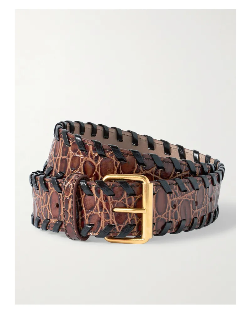 Dries van Noten Gürtel Aus Leder Mit Krokodileffekt - Braun Braun