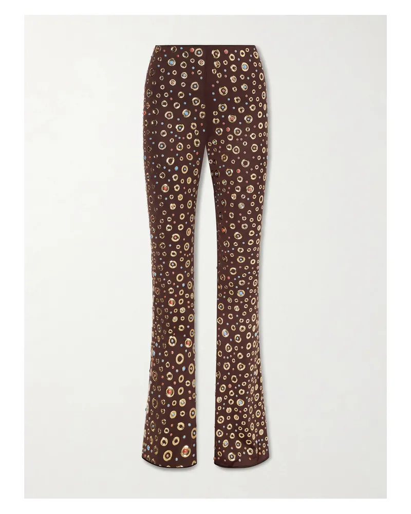 Oséree Studded Stretch-jersey Flared Pants - Brown Brown