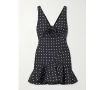 Minikleid Aus Seiden-twill Mit Polka-dots Und Verzierung - Schwarz