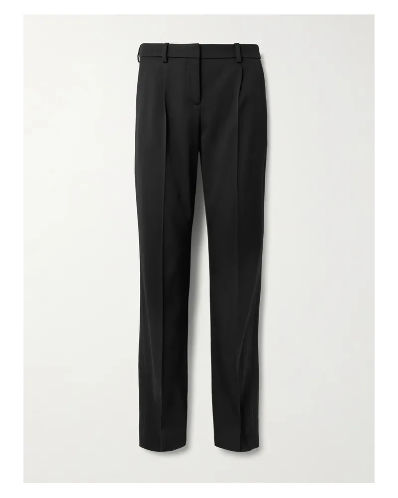 Balenciaga Pleated Stretch-wool Straight-leg Pants - Black Black