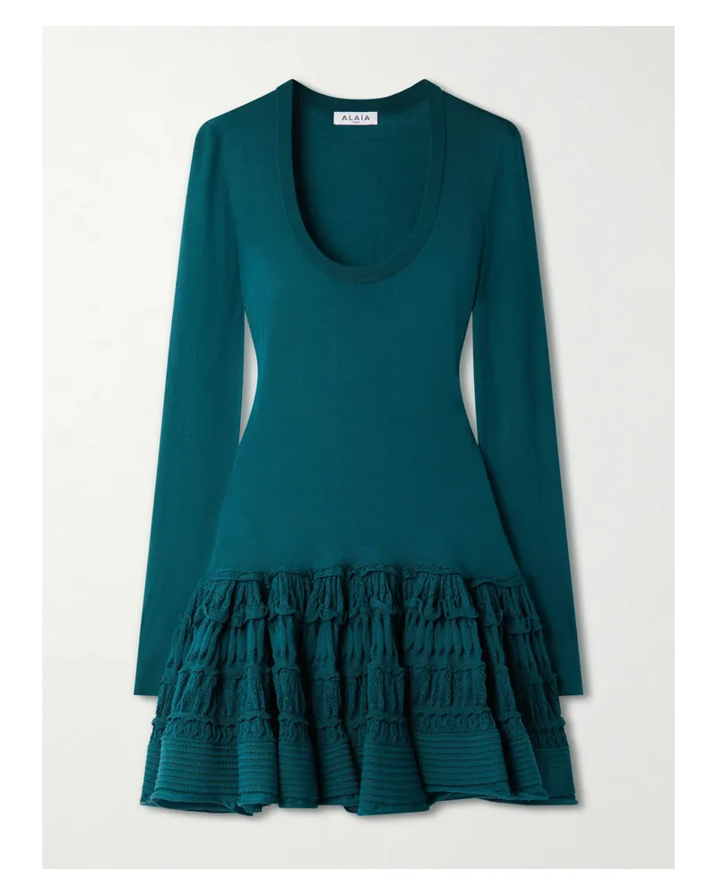 Alaïa Ruffled Wool-blend Mini Dress - Blue Blue