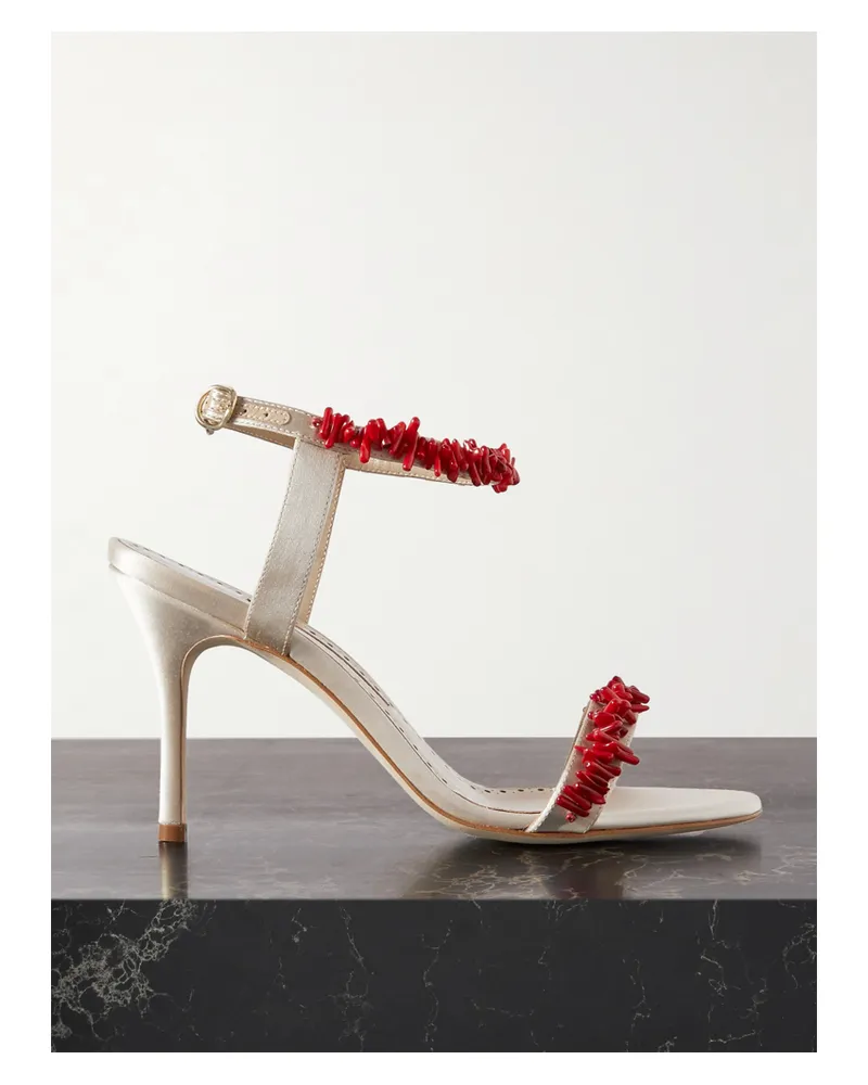 Manolo Blahnik Cienzan 90 Sandalen Aus Satin Mit Zierperlen - Creme Creme