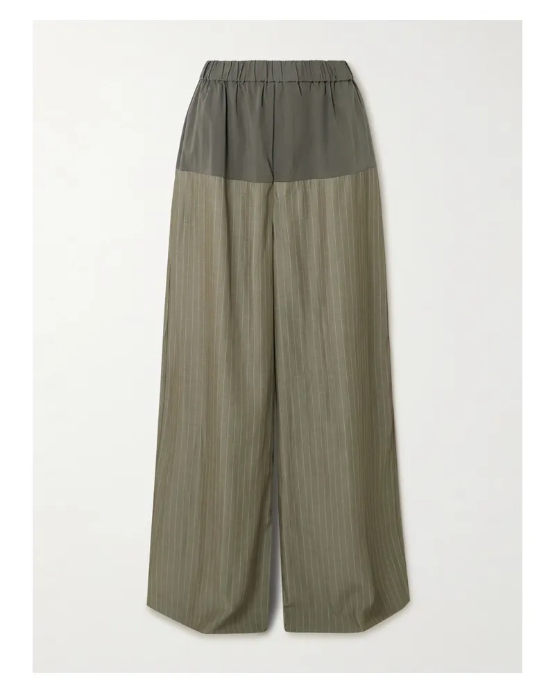 St. Agni Splice Hose Mit Weitem Bein Aus Twill Mit Nadelstreifen Und Popeline Aus Einer Baumwollmischung - Grün Grün