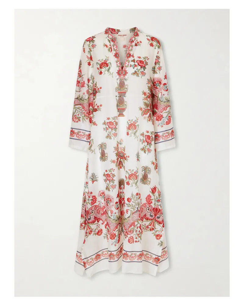 Emporio Sirenuse Giada Floral-print Cotton-voile Kaftan - Red Red