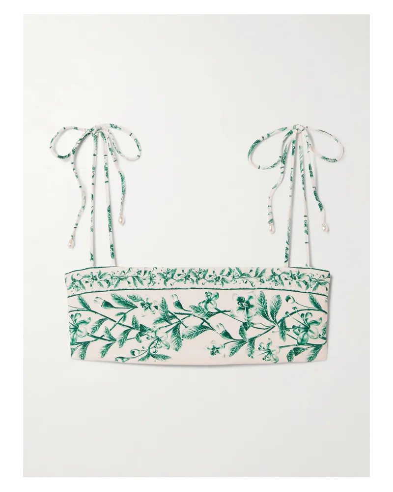 AGUA BENDITA Primavera Ceiba Bikini-oberteil Aus Recyceltem Stretch-material Mit Blumenprint Und Kunstperlen - Grün Grün