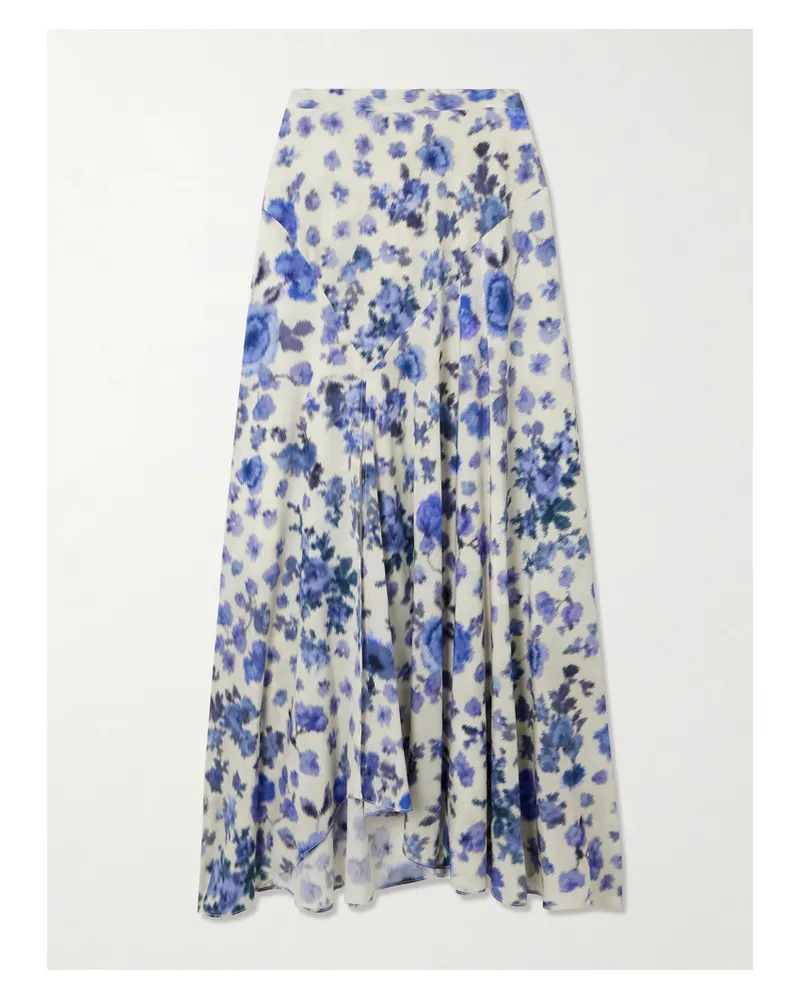 Isabel Marant Sakura Pleated Floral-print Silk-blend Midi Skirt - Blue Blue
