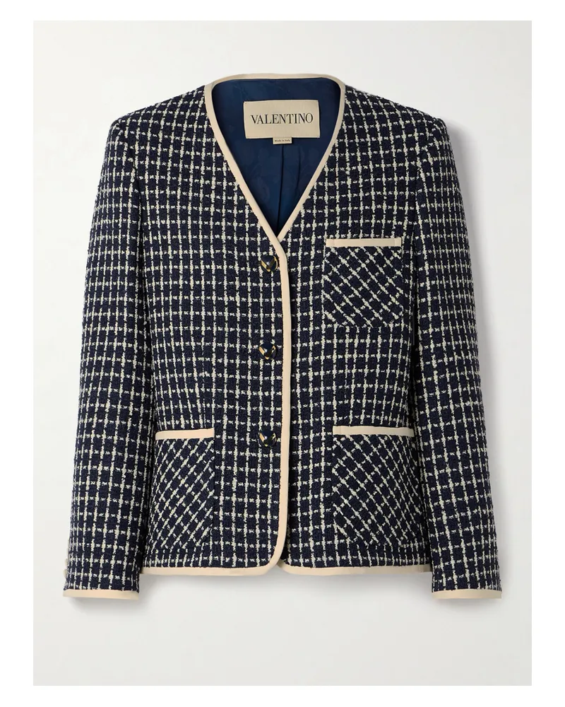 Valentino Garavani Jacke Aus Kariertem Tweed Aus Einer Wollmischung Mit Crêpe-besätzen - Blau Blau