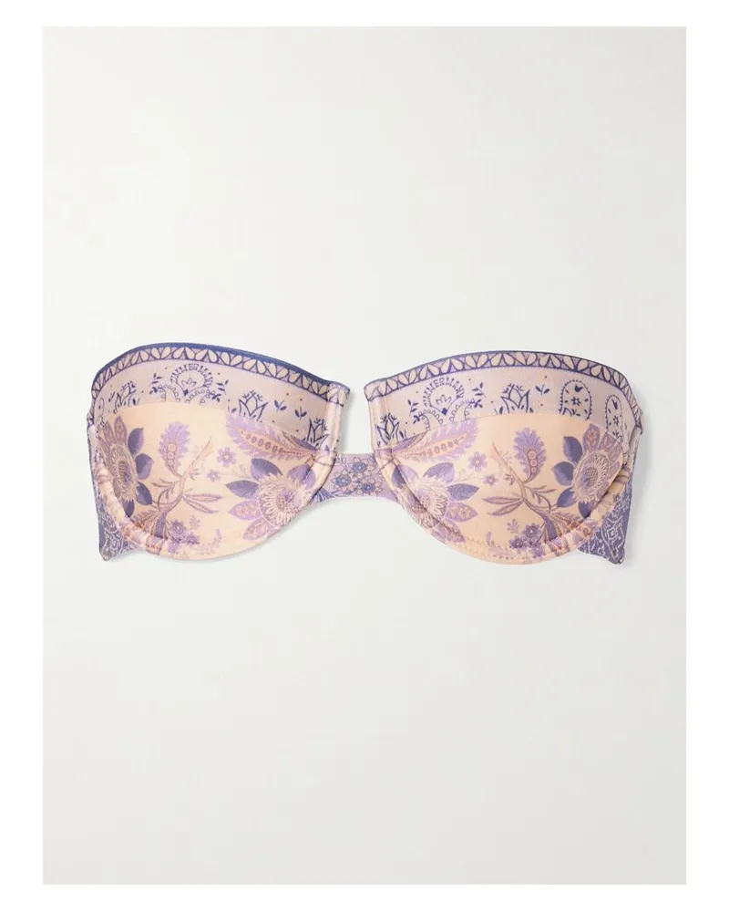 Zimmermann Lucky Bedrucktes Bandeau-bikini-oberteil Mit Bügeln - Lila Lila