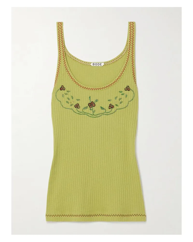 BODE Dahlia Tanktop Aus Geripptem Baumwoll-jersey Mit Zierperlen - Grün Grün