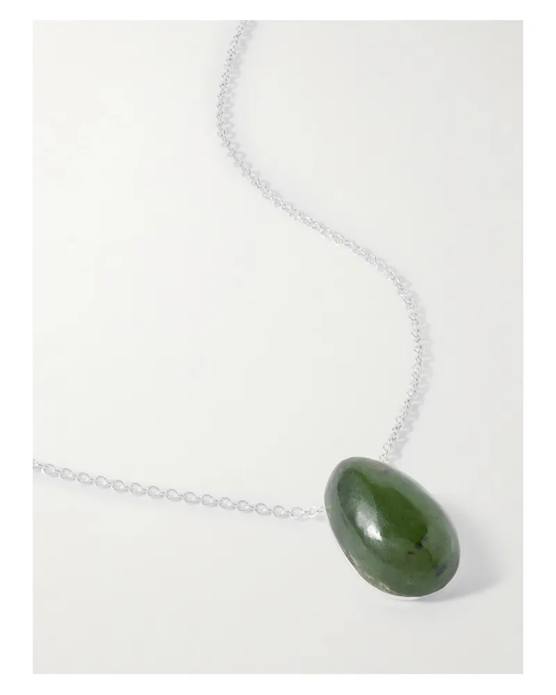 Sophie Buhai Tiny Egg Silver Jade Necklace - Green Green