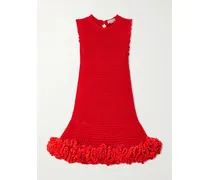 Nature Flow Ruffled Open-knit Wool Mini Dress - Red