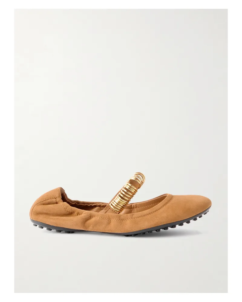 TOD'S Flache Schuhe Aus Veloursleder Mit Lederbesätzen Und Verzierungen - Braun Braun