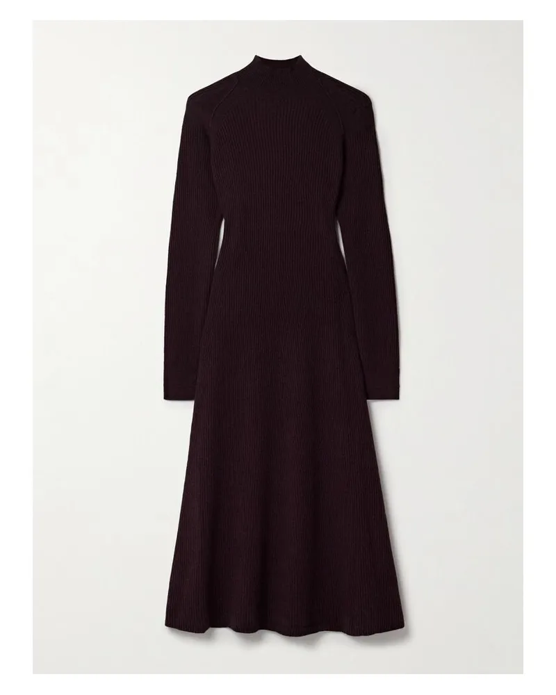 Maria Mcmanus Midikleid Aus Einer Gerippten Mischung Aus Recyceltem Kaschmir Und Biobaumwolle Mit Stehkragen - Burgunder Burgunder