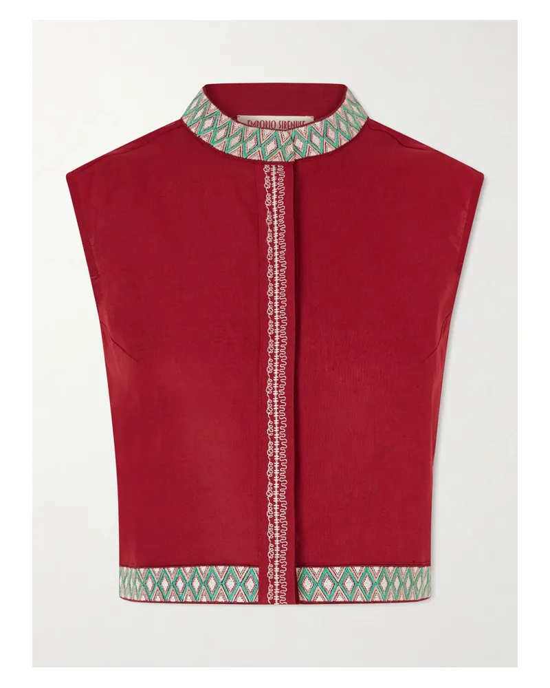 Emporio Sirenuse Embroidered Linen And Cotton-blend Blouse Red