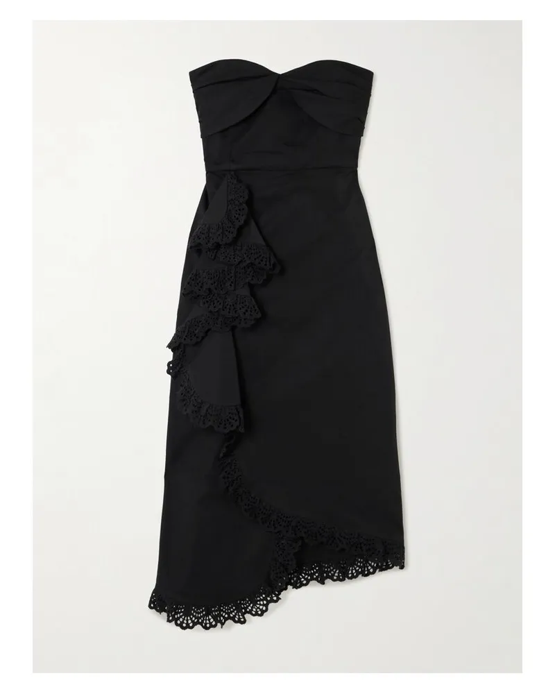 Kika Vargas Tara Trägerloses Midikleid Aus Twill Mit Lochstickerei - Schwarz Schwarz