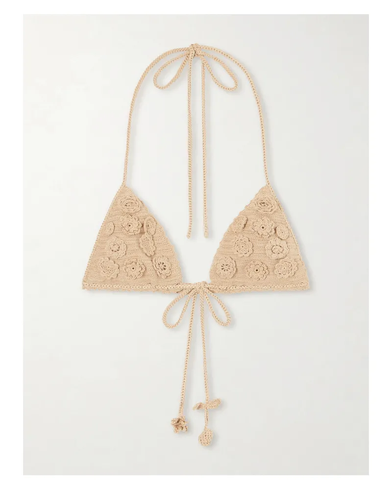 Loewe Paula's Ibiza Crocheted Cotton Triangle Bra - Neutrals Neutrals