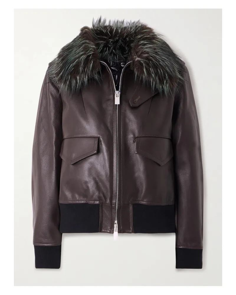 Sacai Wandelbare Jacke Aus Wattiertem Leder Mit Besatz Aus Plüschmaterial - Braun Braun